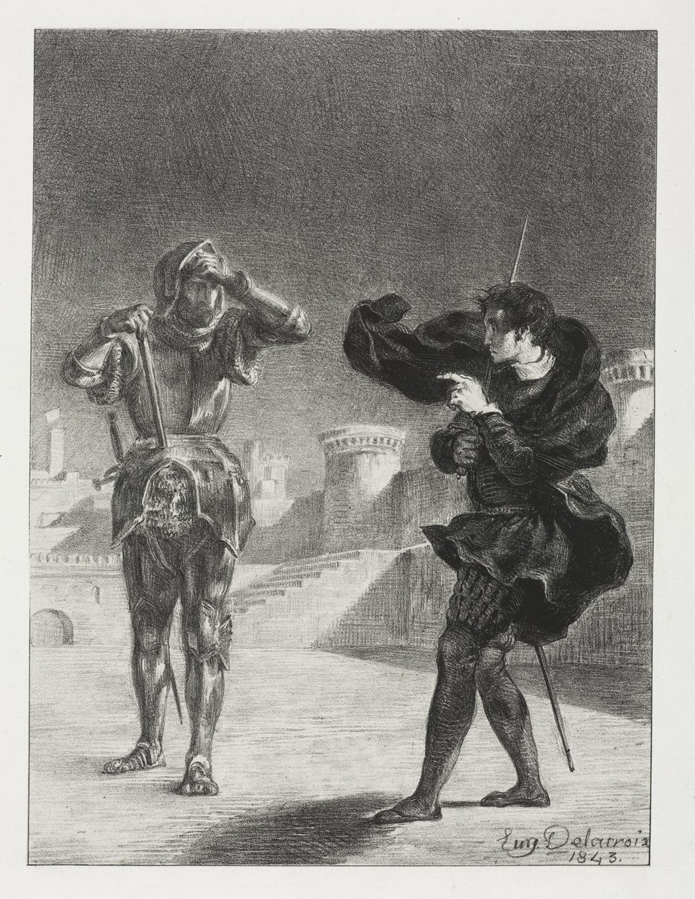 Hamlet: Fantomen på terrassen av Eugène Delacroix