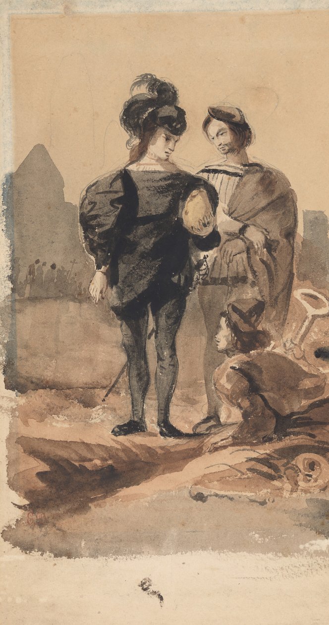 Hamlet och Horatio på kyrkogården, 1827-28. av Eugène Delacroix