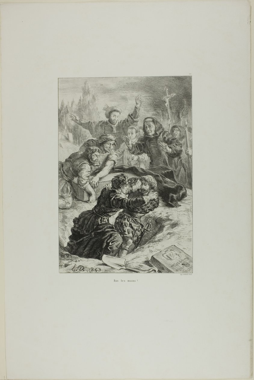 Hamlet och Laertes i Ofelias grav, plansch 15 ur Hamlet av Eugène Delacroix