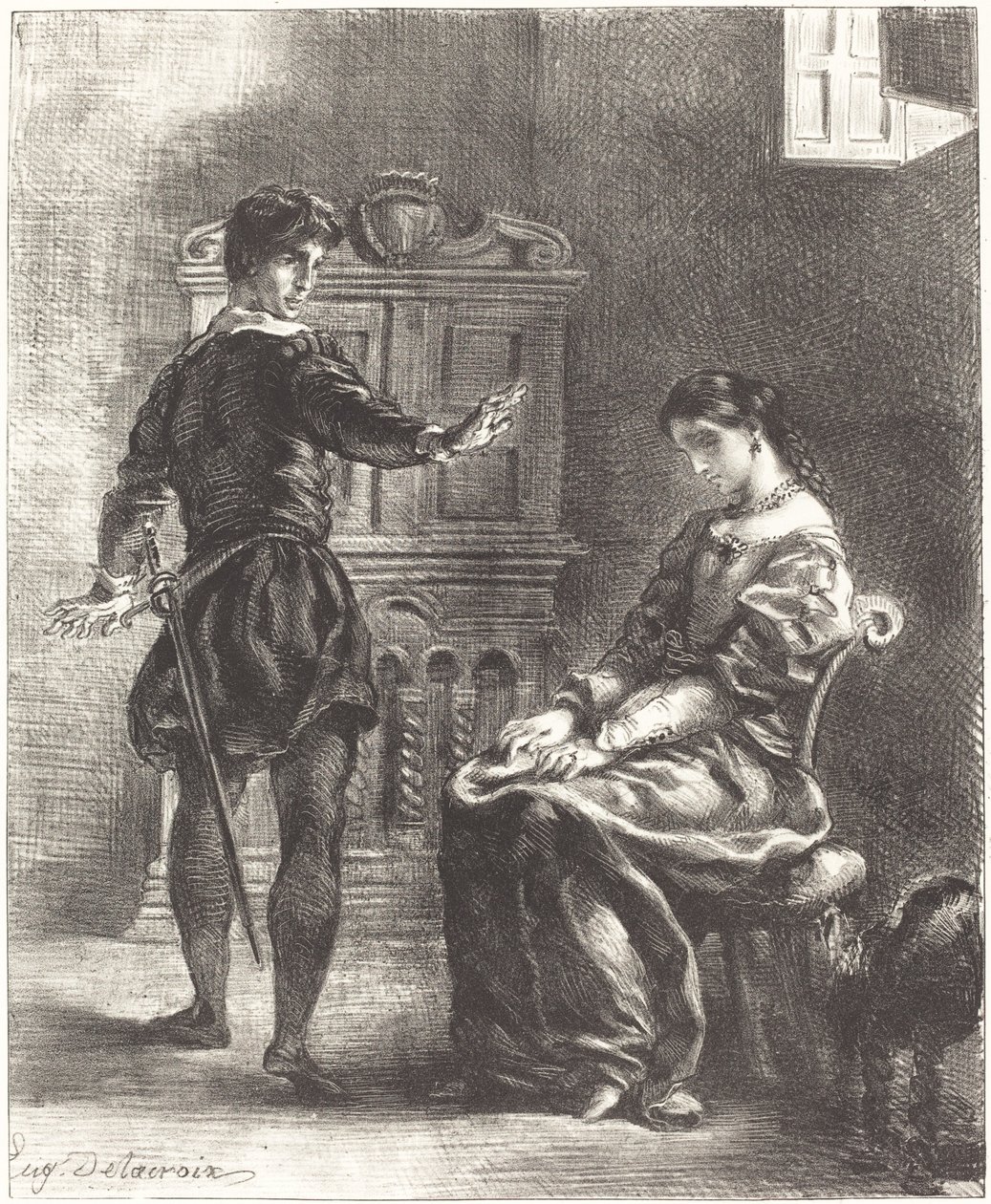 Hamlet och Ophelia Act III, Scen I, 18341843. av Eugène Delacroix