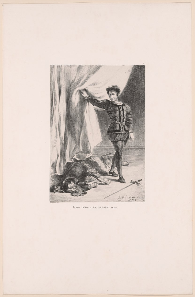 Hamlet och Polonius kropp, plansch 11 ur Hamlet av Eugène Delacroix
