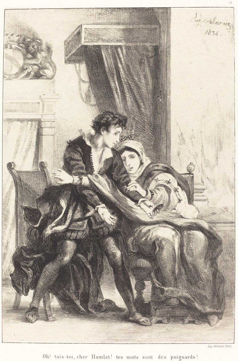 Hamlet och drottningen (akt III, scen IV) av Eugène Delacroix