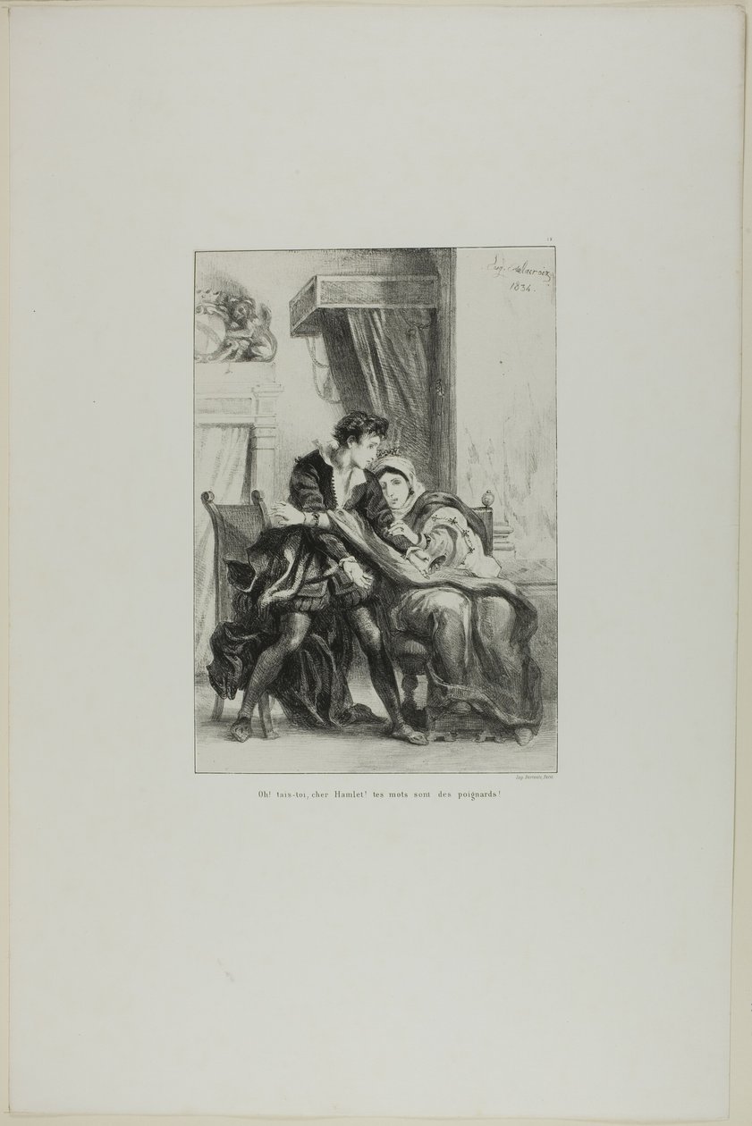 Hamlet och drottningen, plansch 10 från Hamlet av Eugène Delacroix