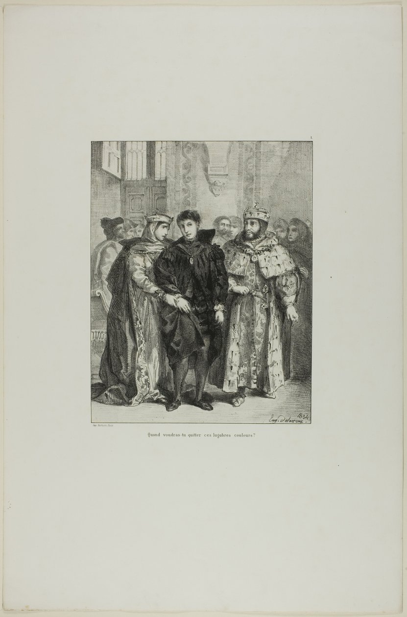 Hamlet och drottningen, plansch 1 från Hamlet av Eugène Delacroix