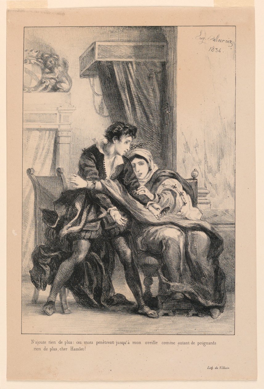 Illustration för Hamlet: Hamlet and the Queen (III,4) av Eugène Delacroix