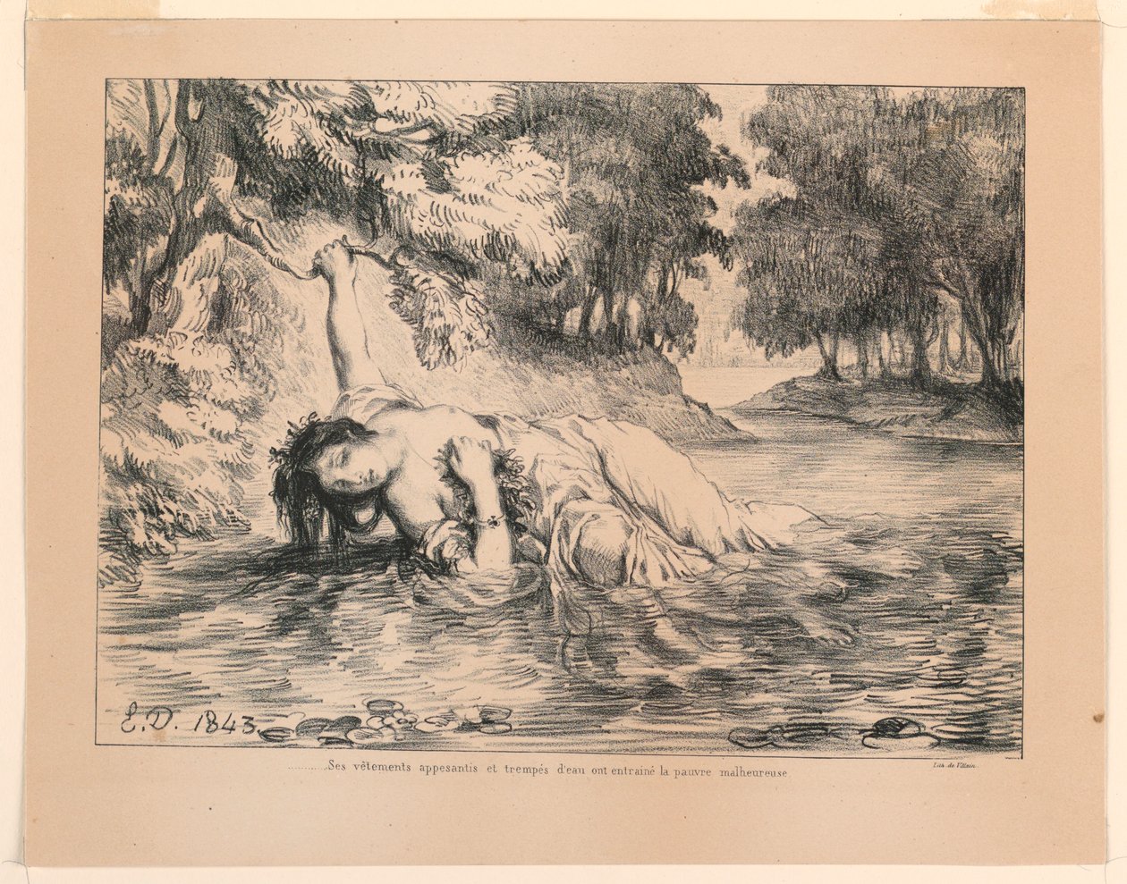 Illustration för Hamlet: The Death of Ophelia (IV, 7) av Eugène Delacroix