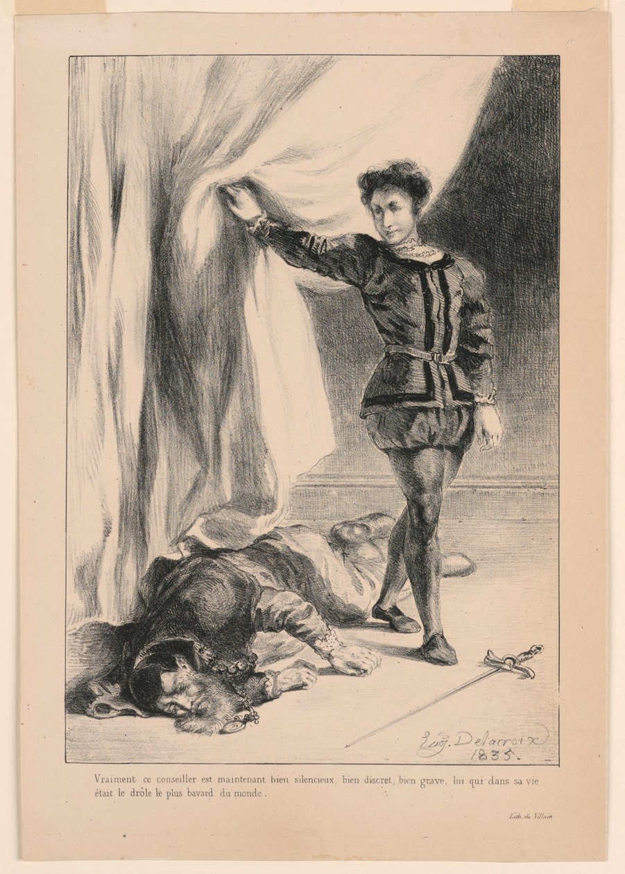 Illustration för Hamlet: The Death of Polonius (III,4) av Eugène Delacroix