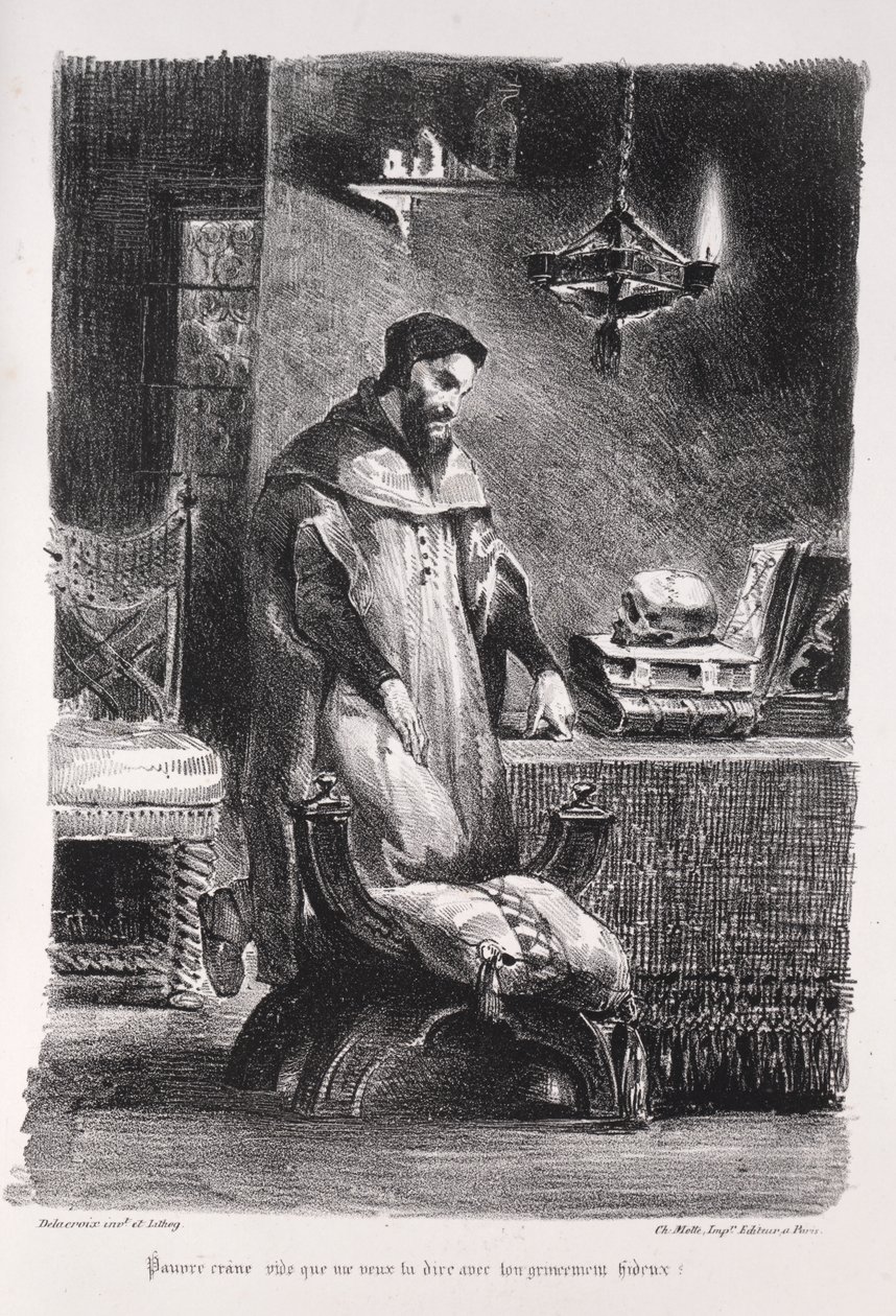 Illustrationer för Faust: Faust i sitt omklädningsrum av Eugène Delacroix