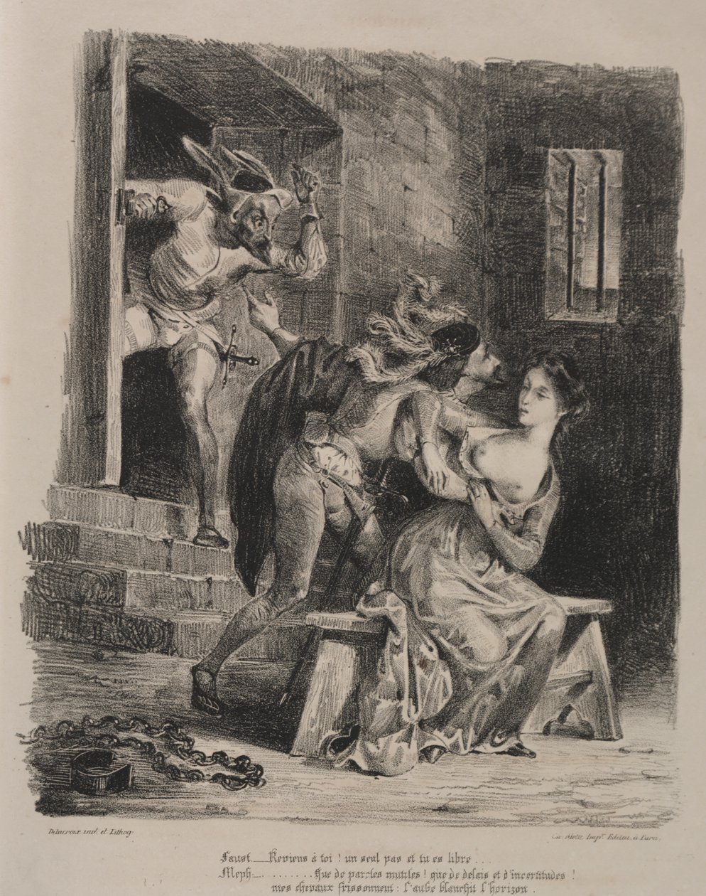 Illustrationer för Faust: Faust i Marguerites fängelse av Eugène Delacroix