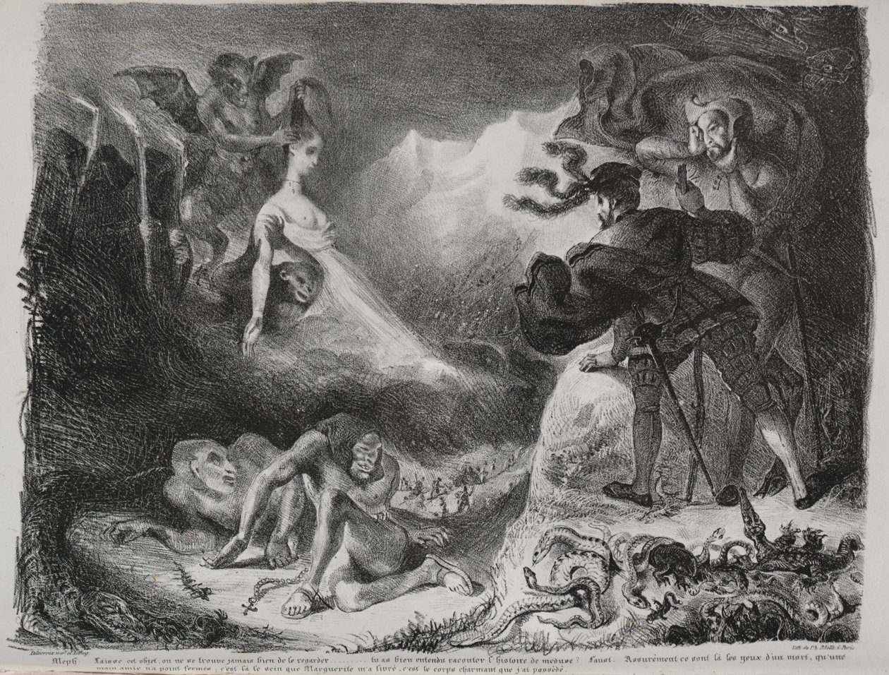 Illustrationer för Faust: Marguerites skugga visar sig för Faust av Eugène Delacroix