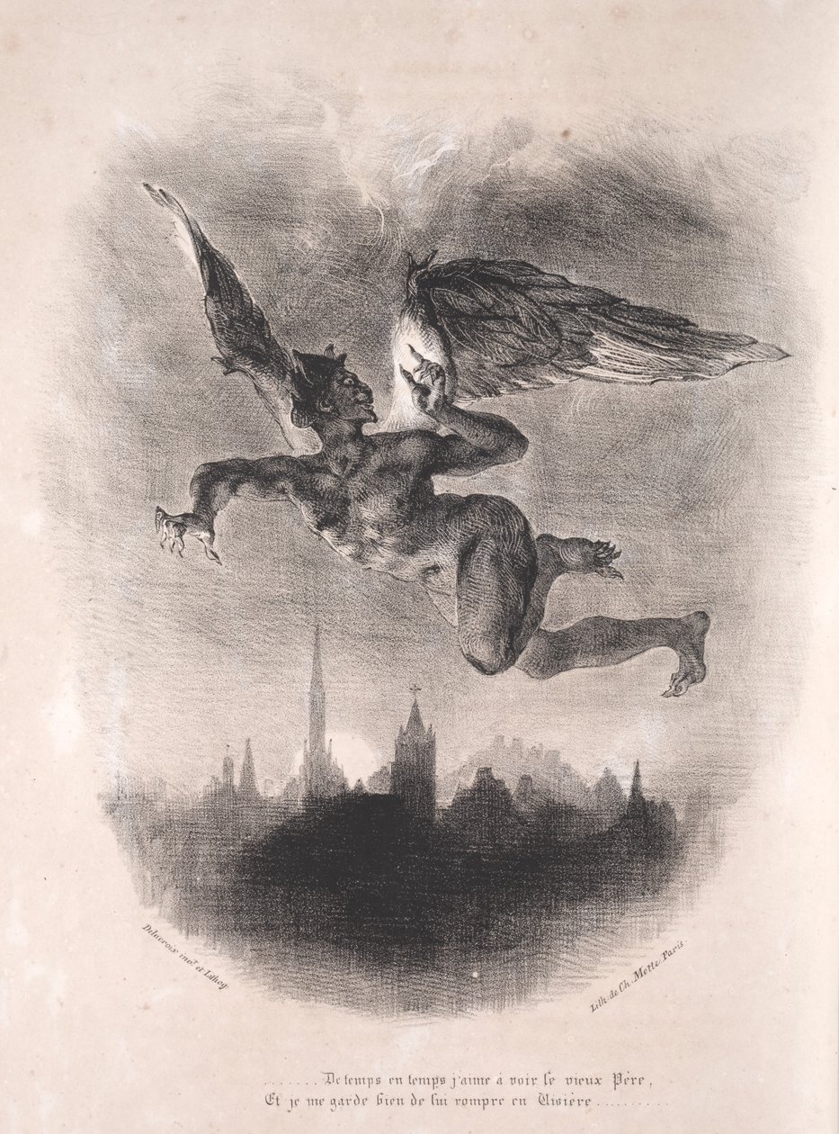 Illustrationer för Faust: Mefistofeles i luften av Eugène Delacroix