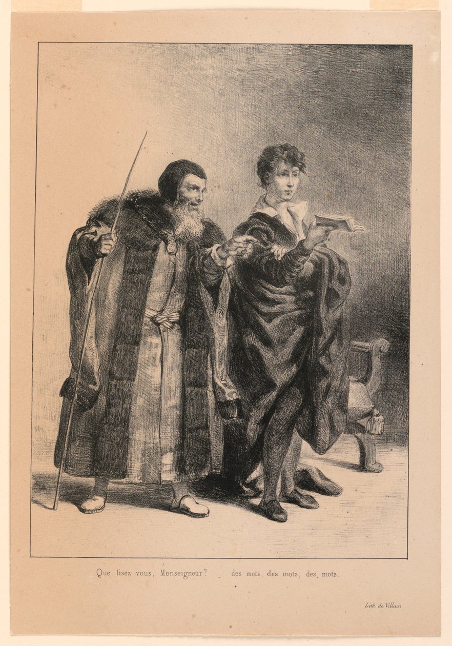 Illustration för Hamlet. Polonius och Hamlet (II,2) av Eugène Delacroix