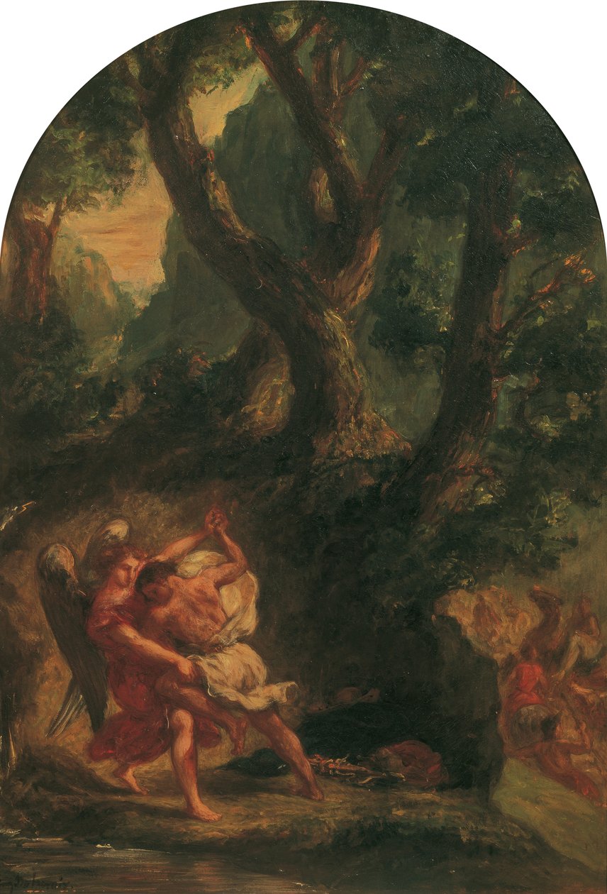 Jacob brottas med ängeln, 1850-1855. av Eugène Delacroix