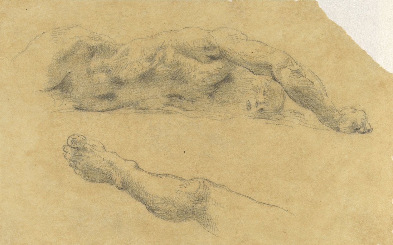 Liggande naken man; hans ben separat av Eugène Delacroix