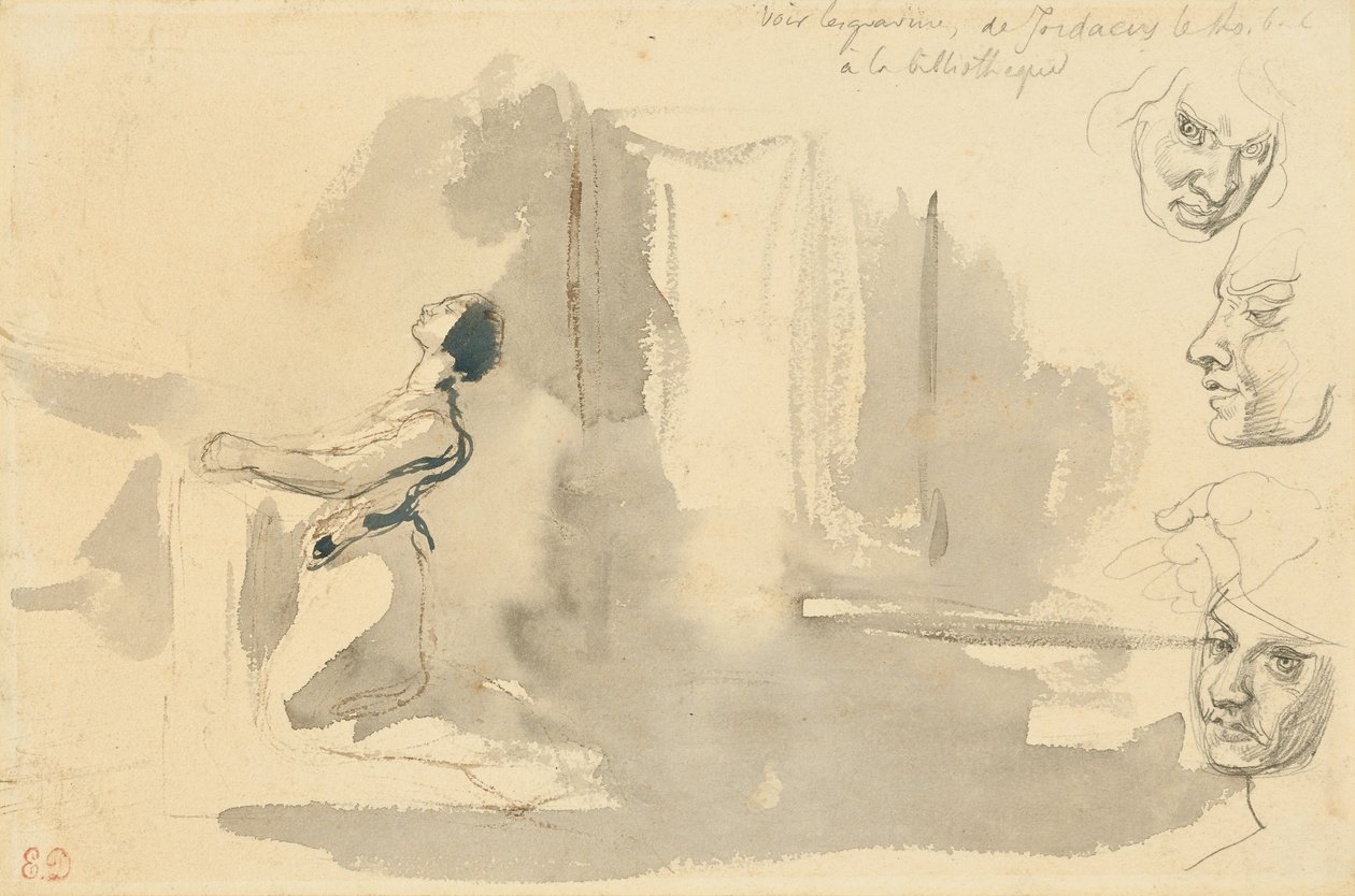 Marguerite i kyrkan med studier av Mephistopheles huvud av Eugène Delacroix