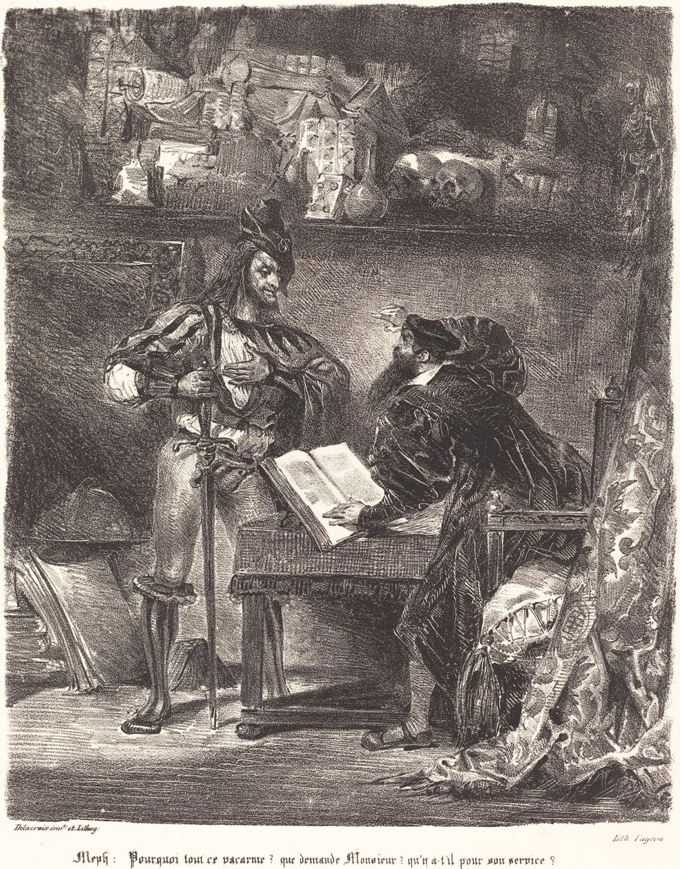 Mephisto dyker upp för Faust av Eugène Delacroix