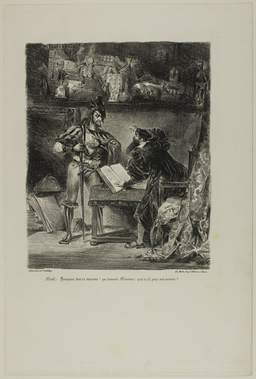 Mephistopheles visar sig för Faust, från Faust av Eugène Delacroix