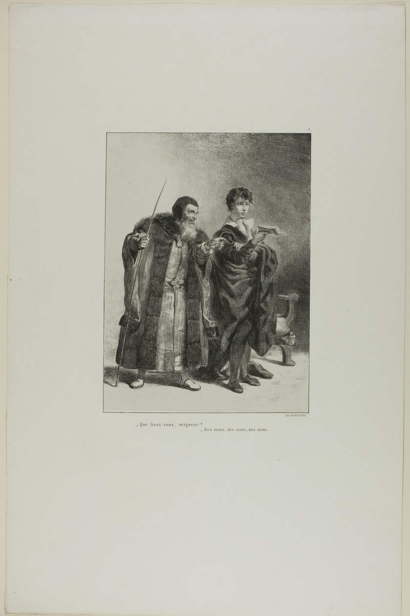 Polonius och Hamlet, plansch 4 ur Hamlet av Eugène Delacroix