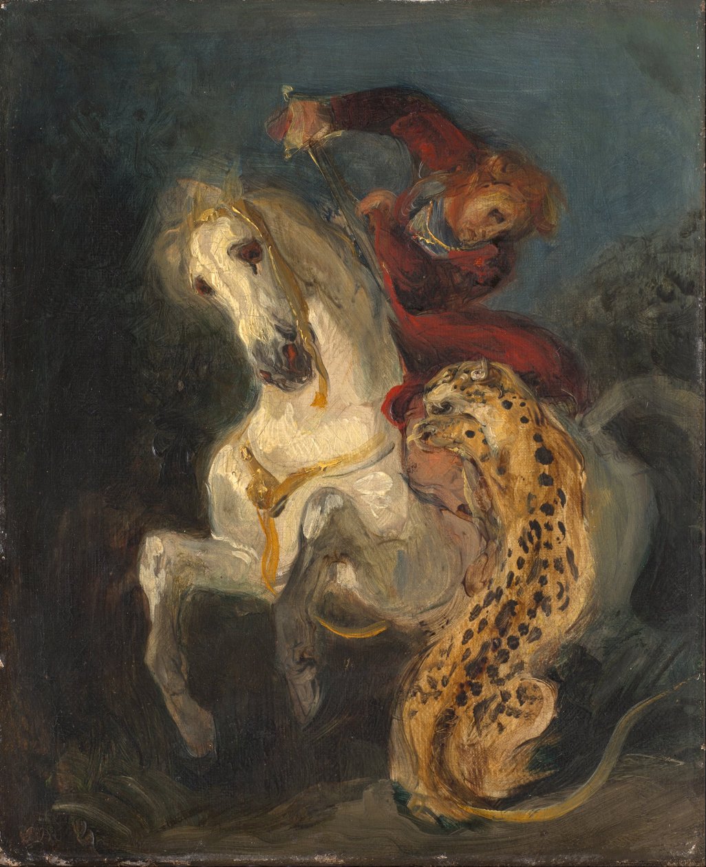 Ryttare attackerad av en Jaguar av Eugène Delacroix