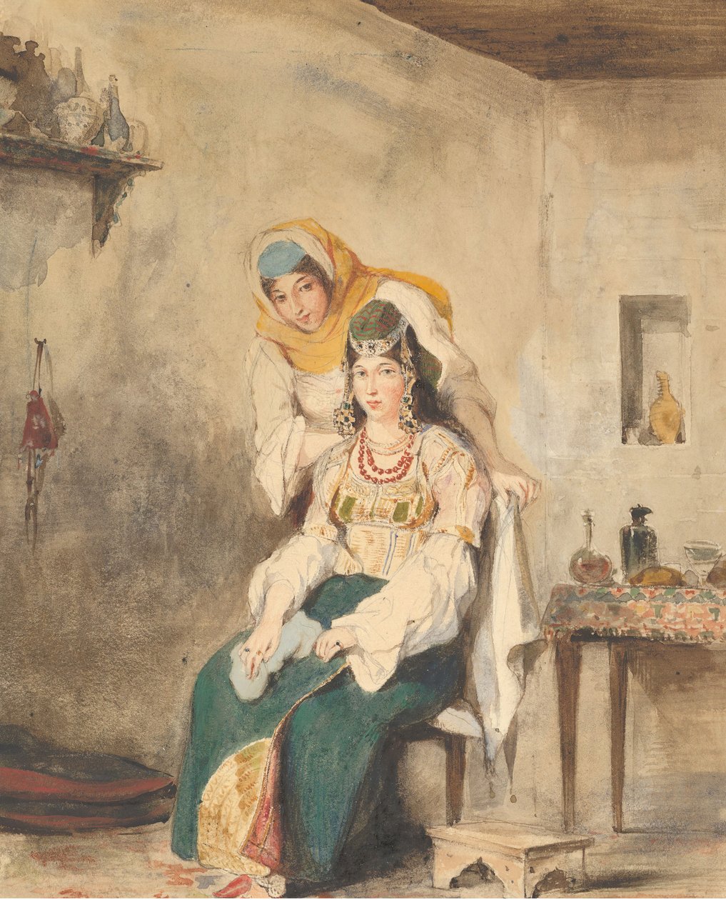 Saada, Abraham Ben-Chimols fru och Préciada, en av deras döttrar, 1832. av Eugène Delacroix