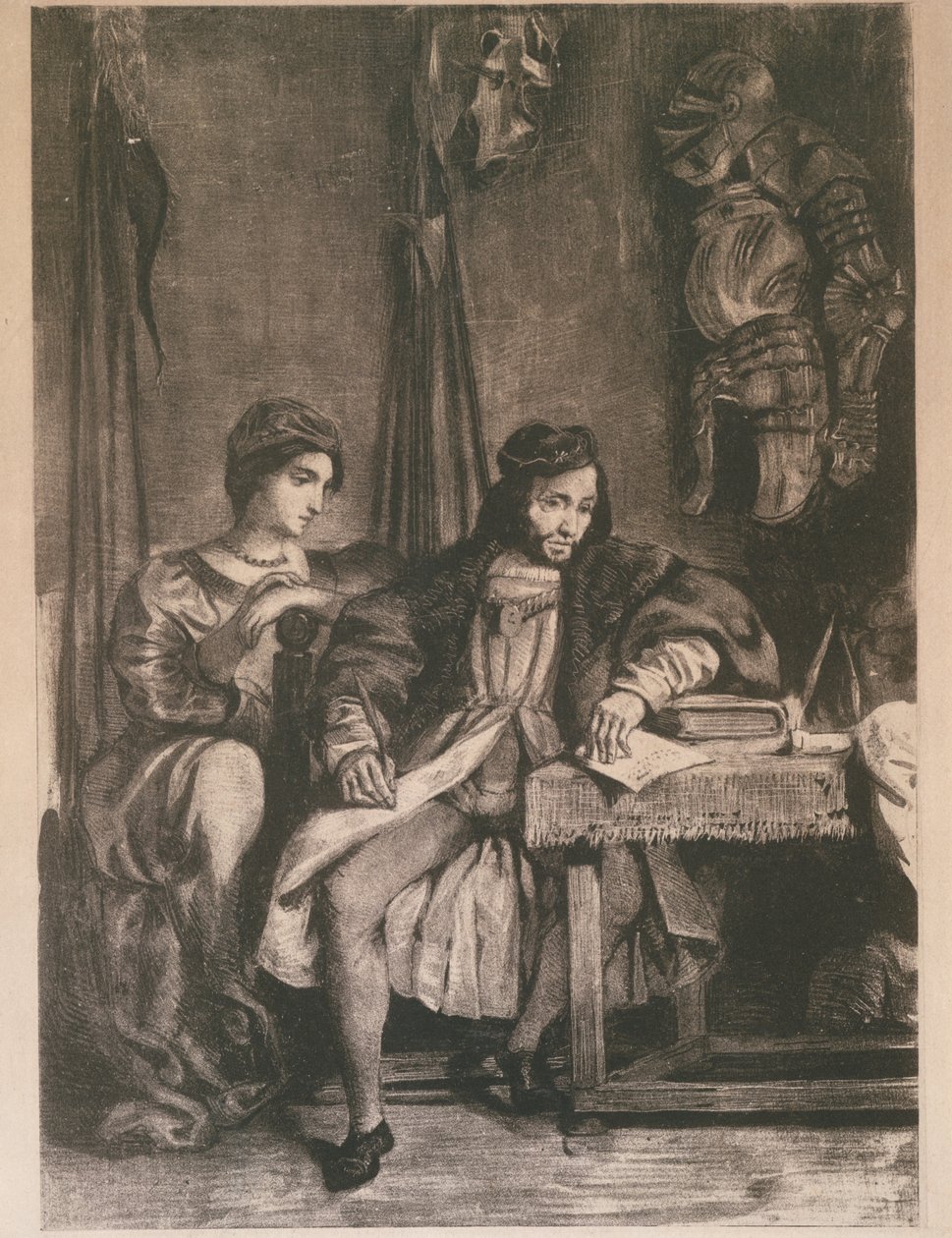 Scen ur Goethes "Götz" Götz von Berlichingen skriver sina memoarer, 1836-63., 1836-63. av Eugène Delacroix