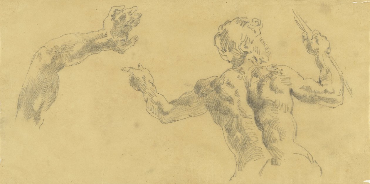 Skisser av en arm och en man sedd bakifrån av Eugène Delacroix