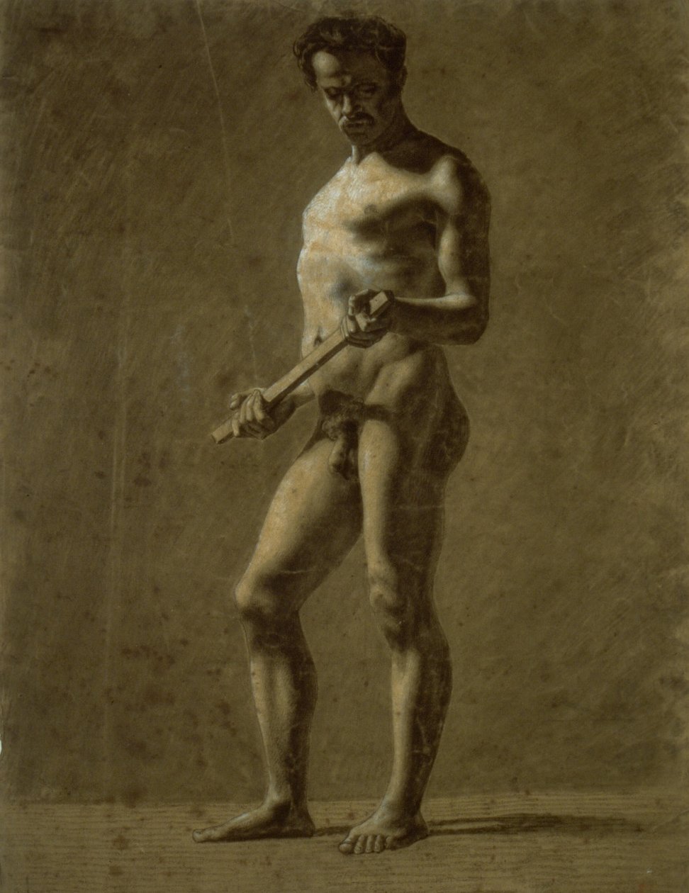 Stående akademisk manlig naken (rekto); Skiss av överarm (verso) av Eugène Delacroix