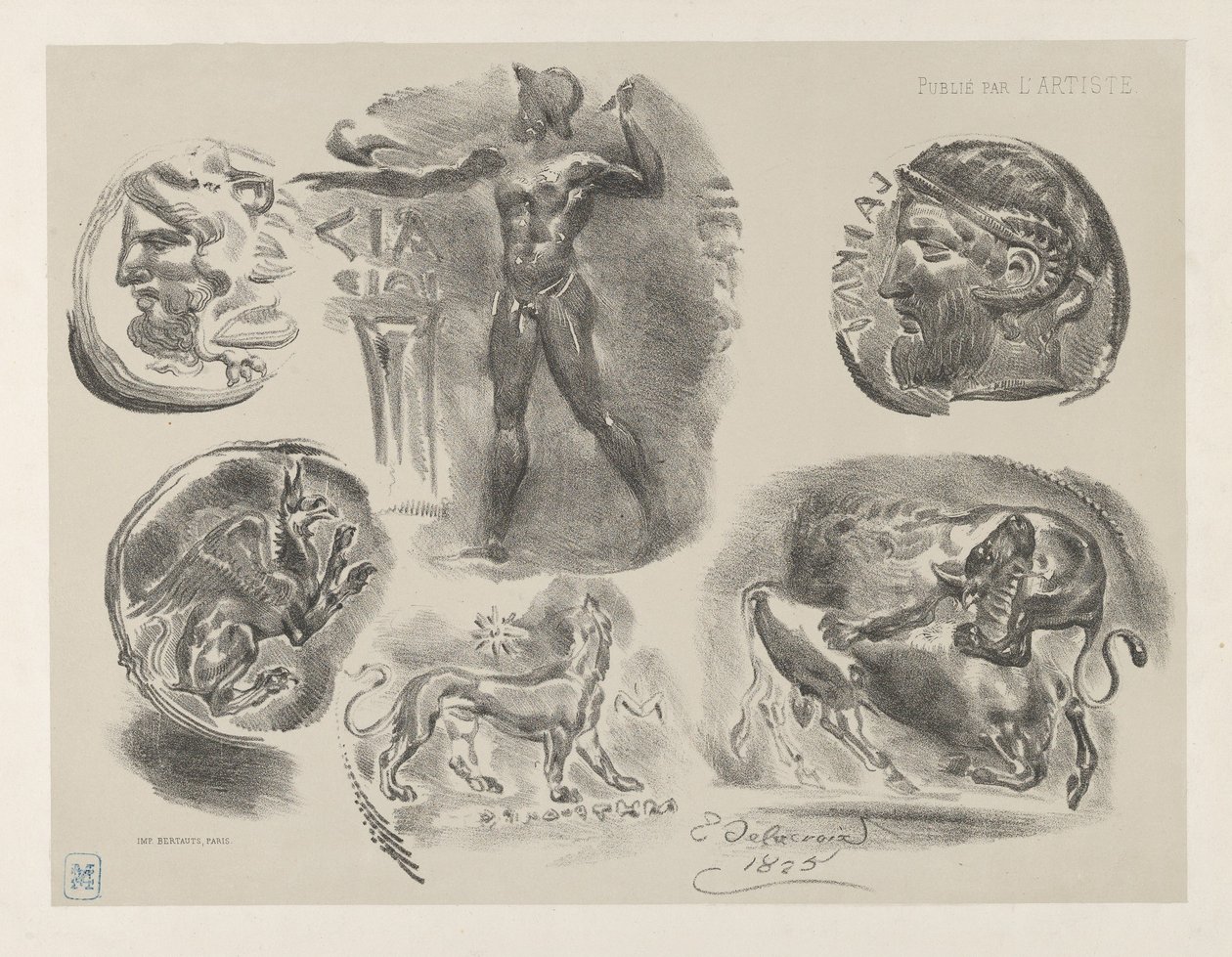 Studier av sex grekiska mynt, 1825., 1825. av Eugène Delacroix