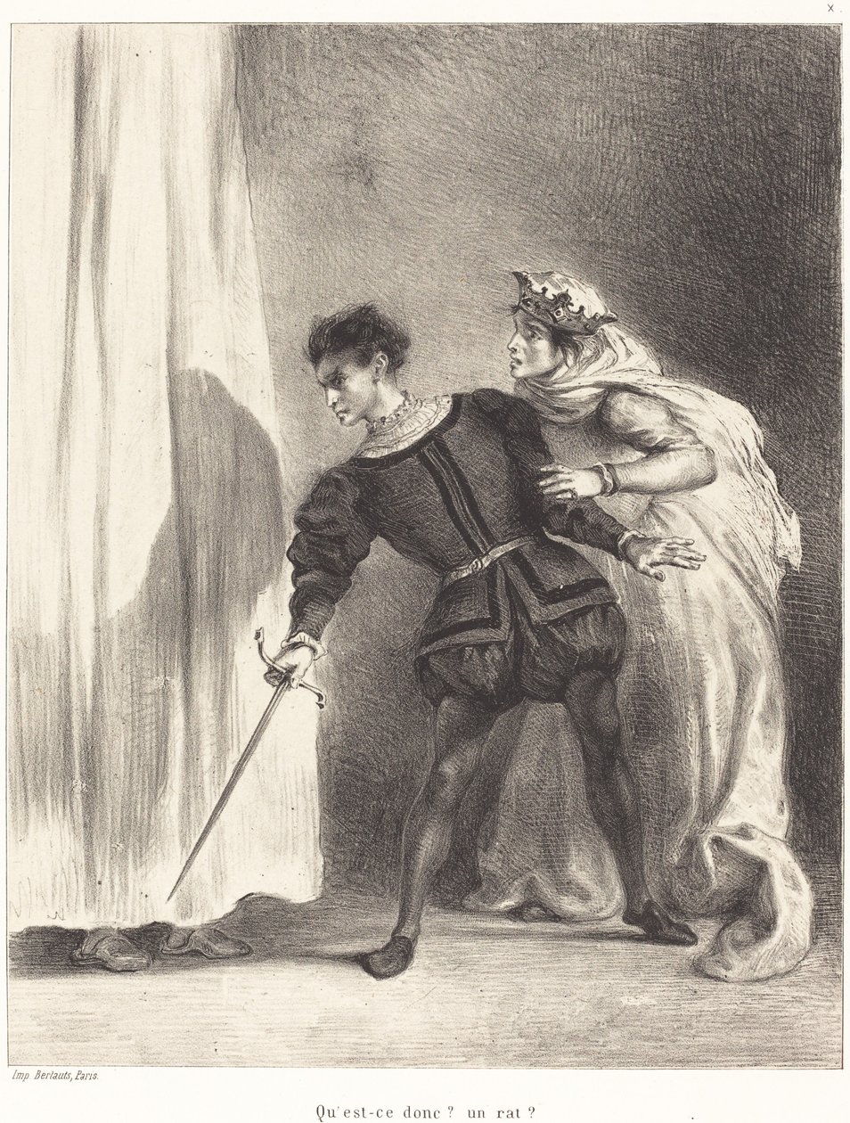 Mordet på Polonius (akt III, scen IV) av Eugène Delacroix