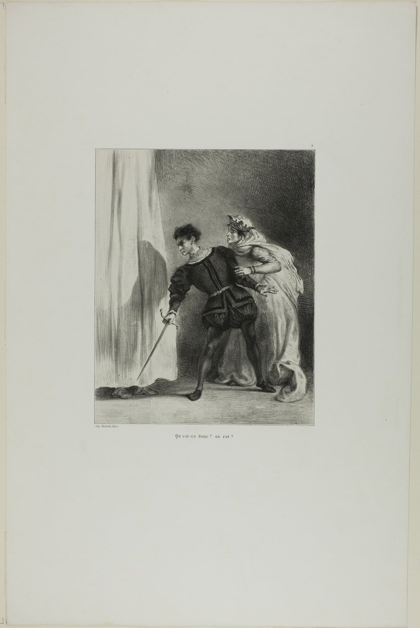 Mordet på Polonius, plansch 9 ur Hamlet av Eugène Delacroix