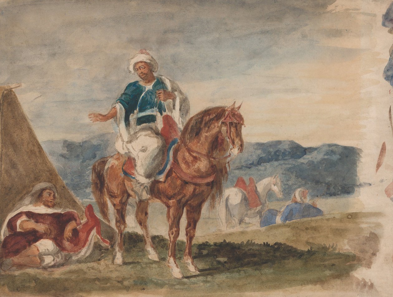 Tre arabiska ryttare vid ett läger, 1832-37. av Eugène Delacroix