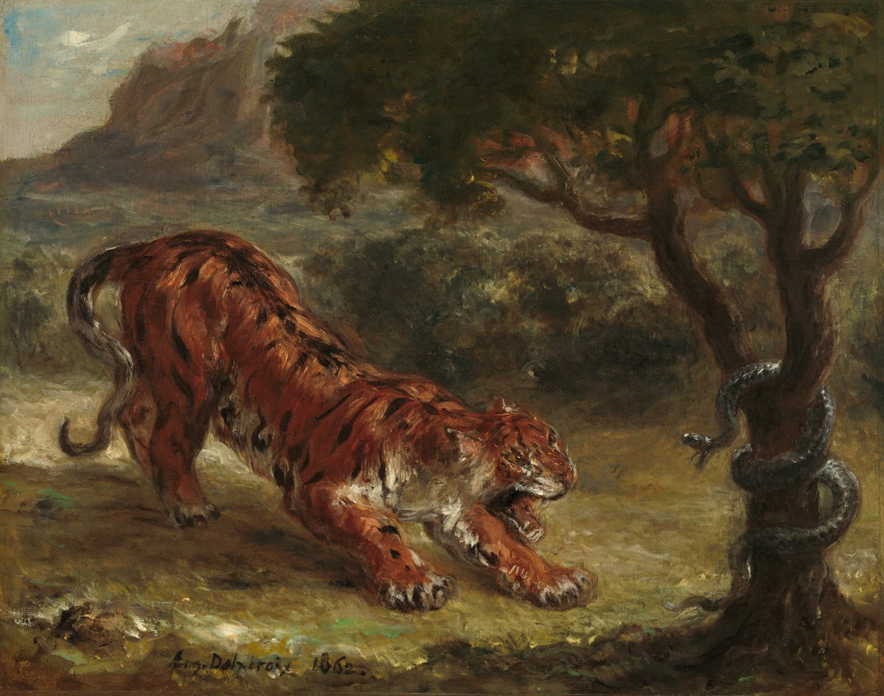 Tiger och orm av Eugène Delacroix