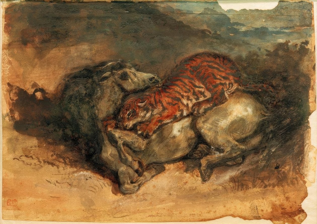 Tiger, attackerar en häst av Ferdinand Victor Eugene Delacroix
