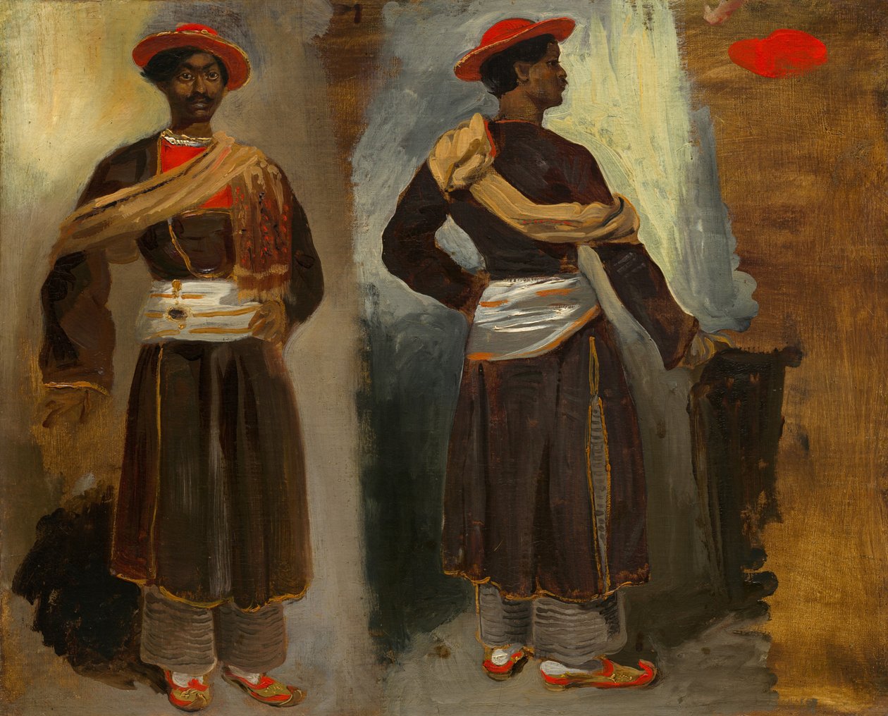 Två studier av en stående indian från Calcutta av Eugène Delacroix