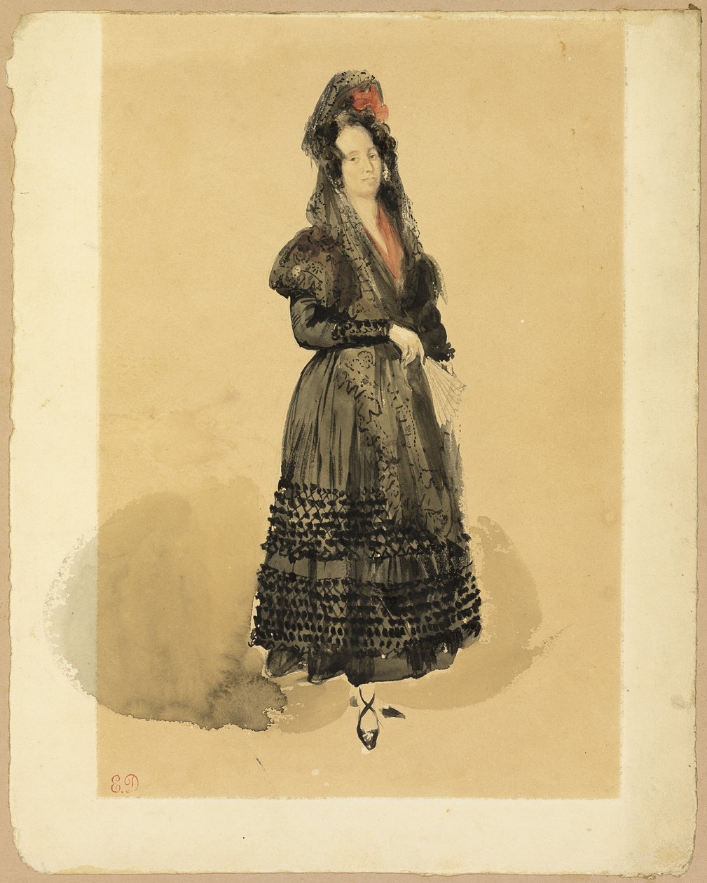 Ung spansk dam i kostym från Manola av Eugène Delacroix