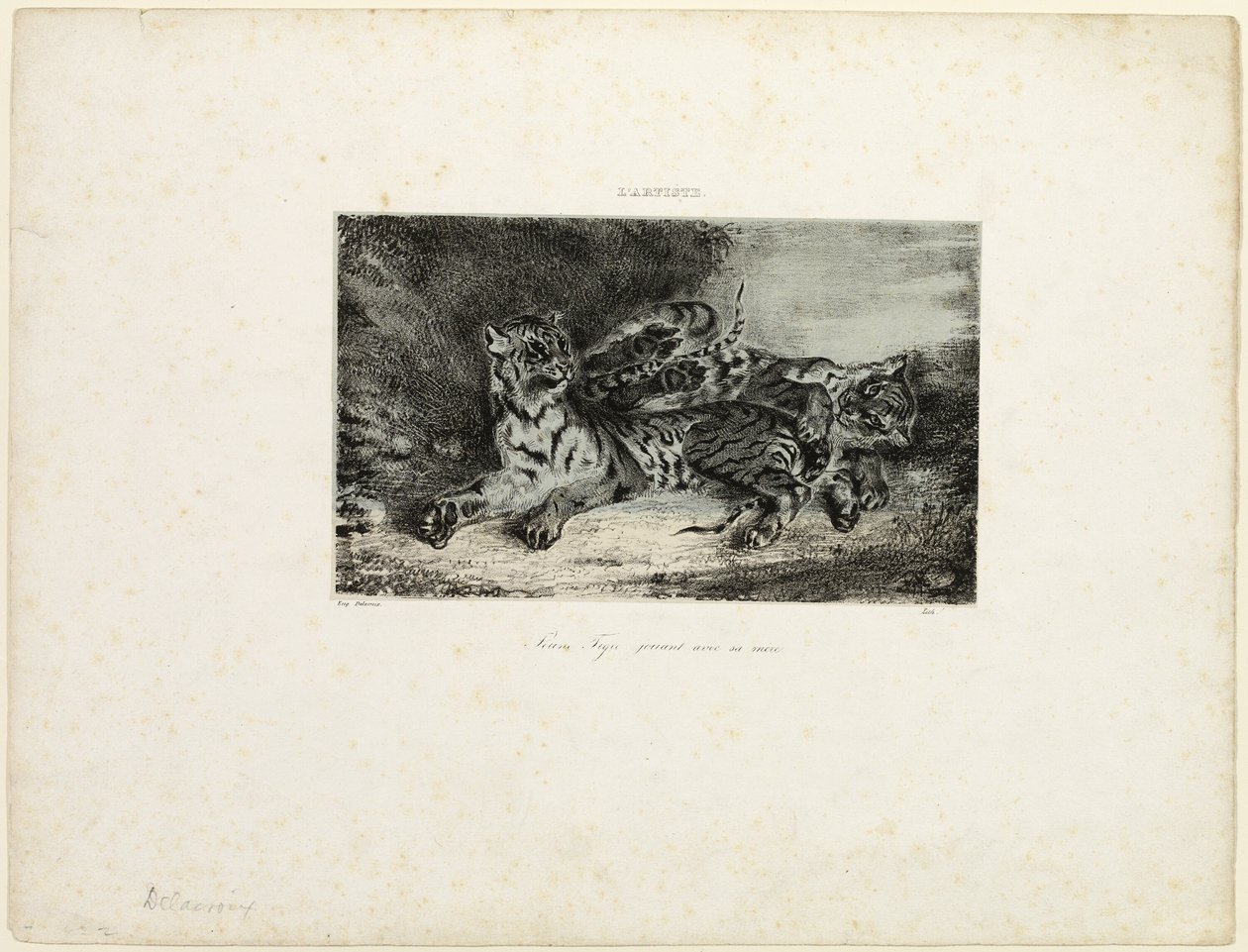 Ung tiger som leker med sin mamma av Eugène Delacroix
