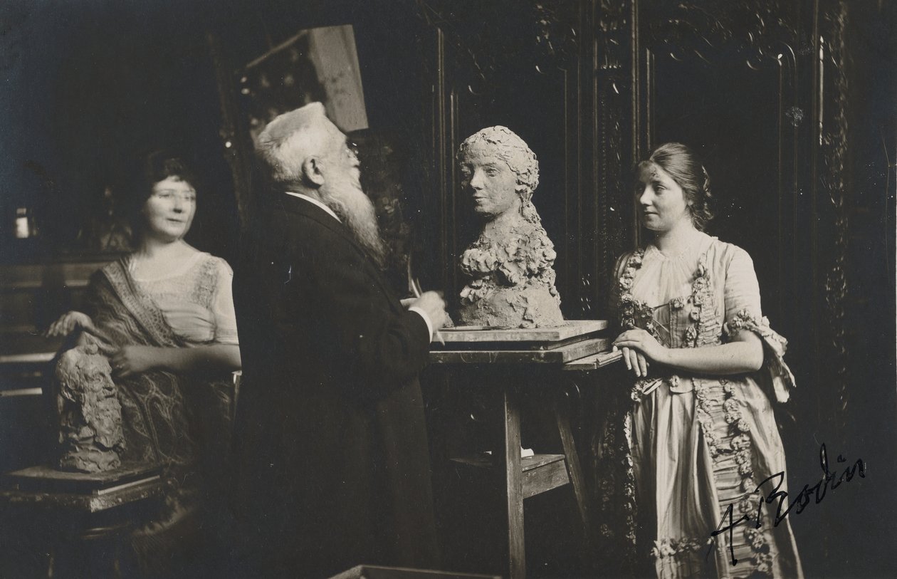 [Madame Bardey, Rodin och Henriette, 31 Rue Campagne-Premiere, Paris], 1915-1916. av Eugène Druet