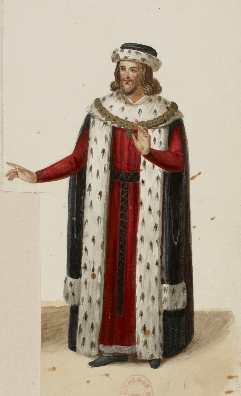 Kostym av Enguerrand de Marigny (La Tour de Nesle, 1832) (beskuren) av Eugène Du Faget