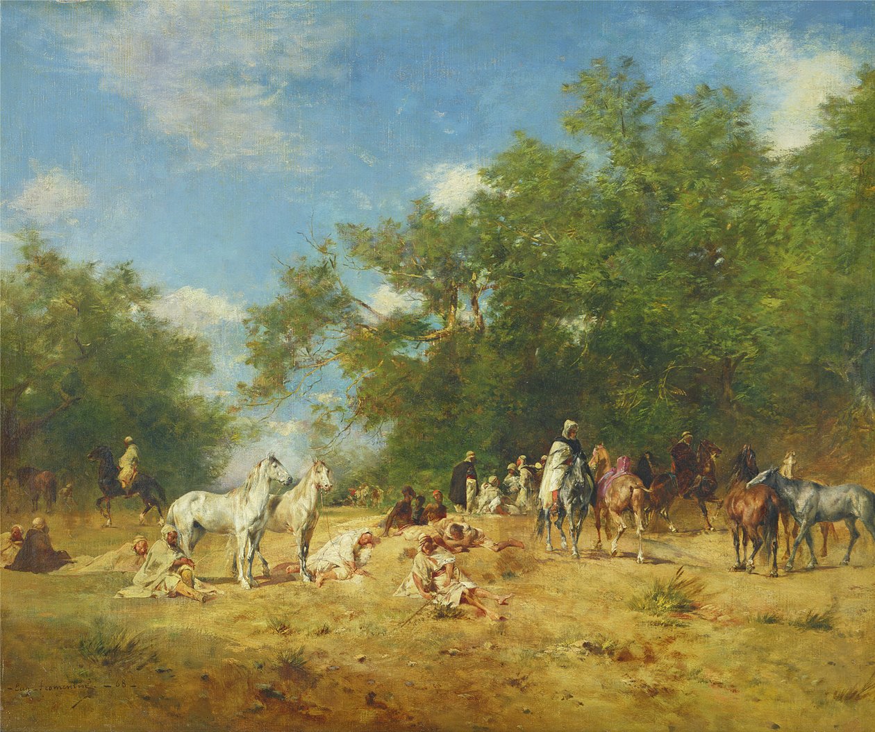 Arabiska ryttare vilar i skogen, 1868 av Eugène Fromentin