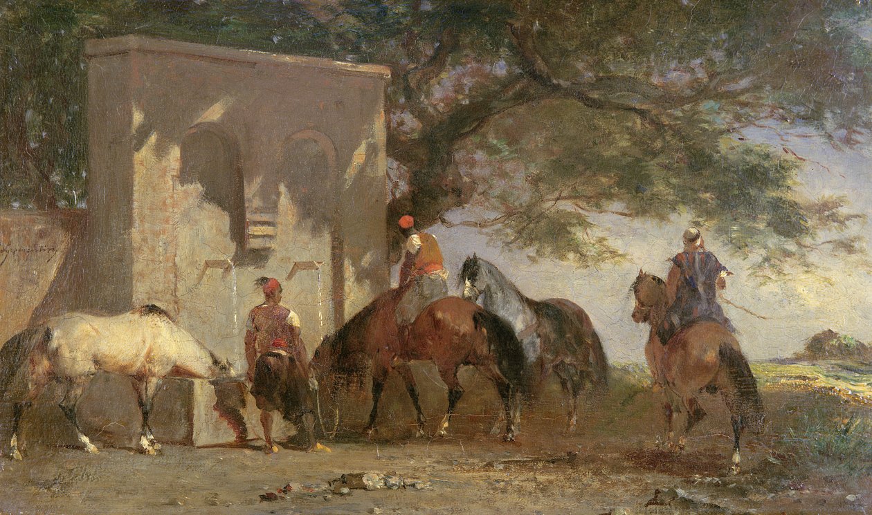 Araber som vattnar sina hästar, ca 1865-75 av Eugène Fromentin