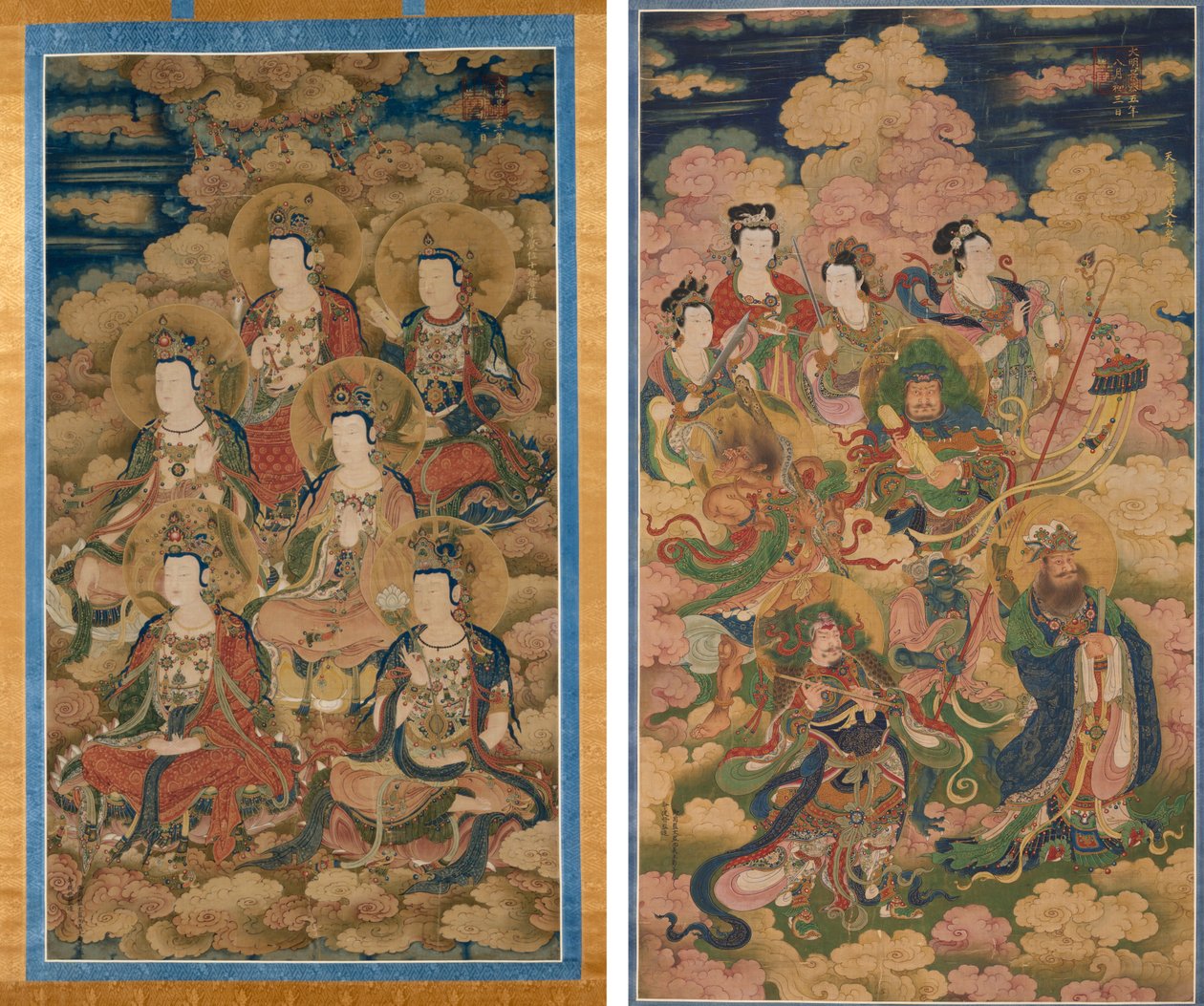 Bodhisattvorna i de tio stadierna för att uppnå den mest perfekta kunskapen; De åtta värdarna av Deva, Naga och Yakshi av Eugène Fromentin