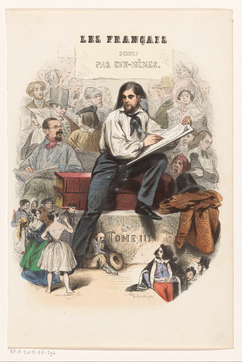 Skissande konstnär Titelsida för: Les Français peints par eux-mêmes, 1841 av Eugène Guillaumot