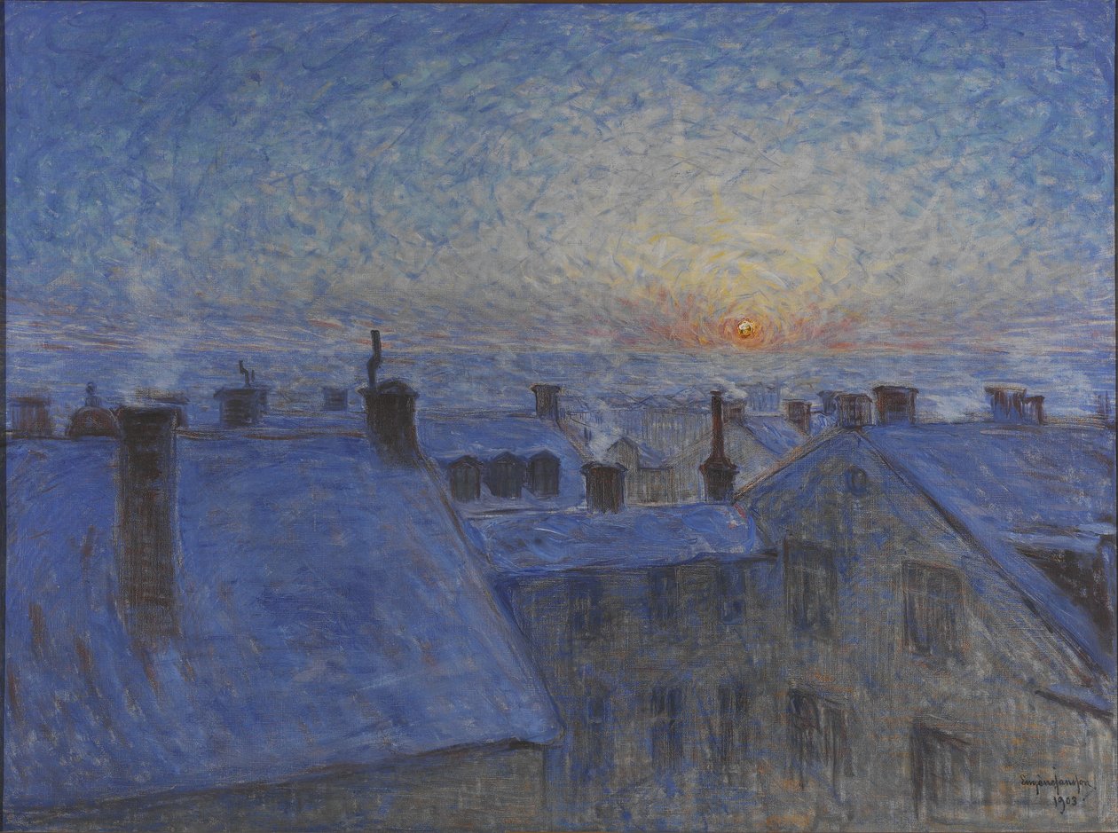 Soluppgång över Stockholms hustak, 1903 av Eugène Jansson