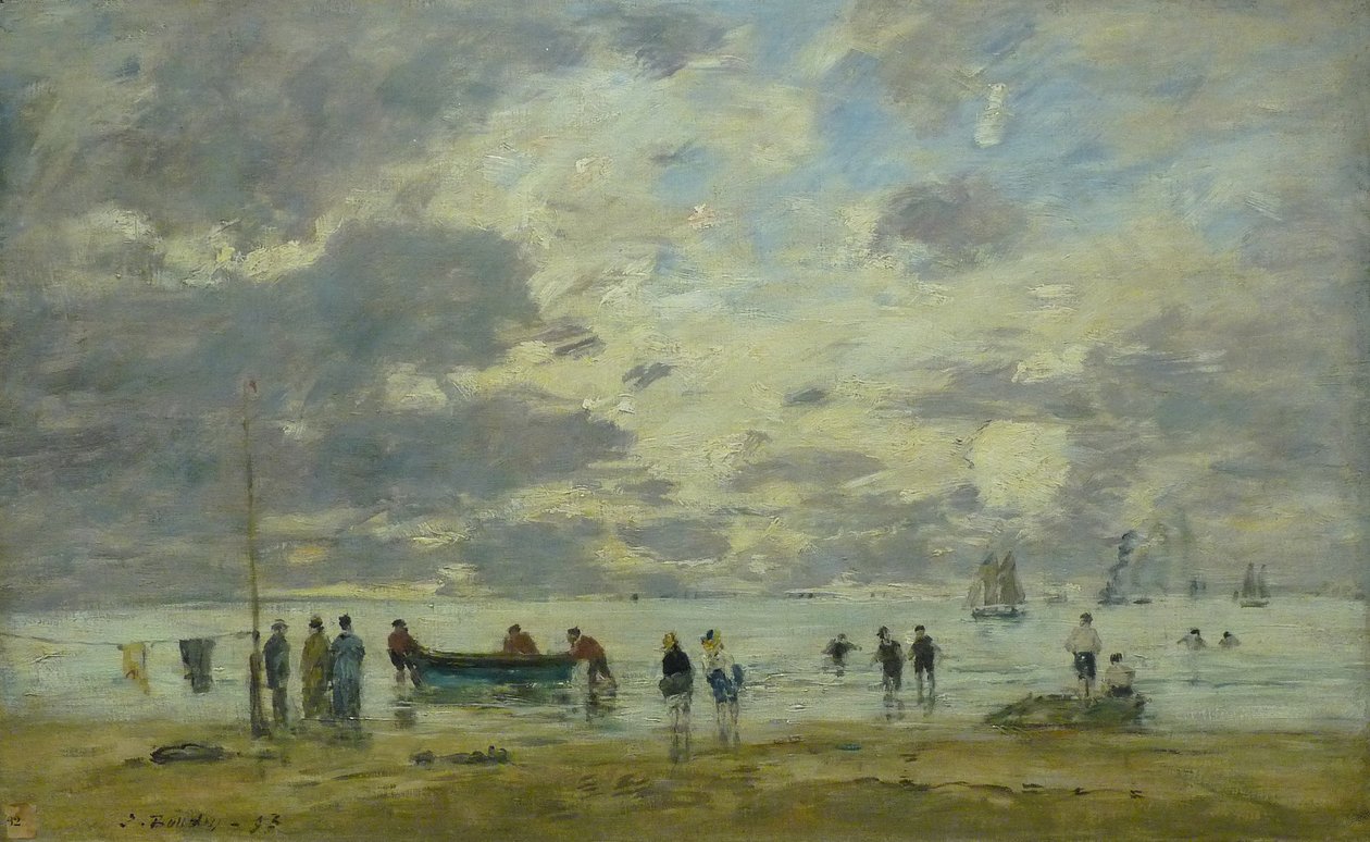 Franska:  Plage de Deauville Deauvilles strand av Eugene Louis Boudin