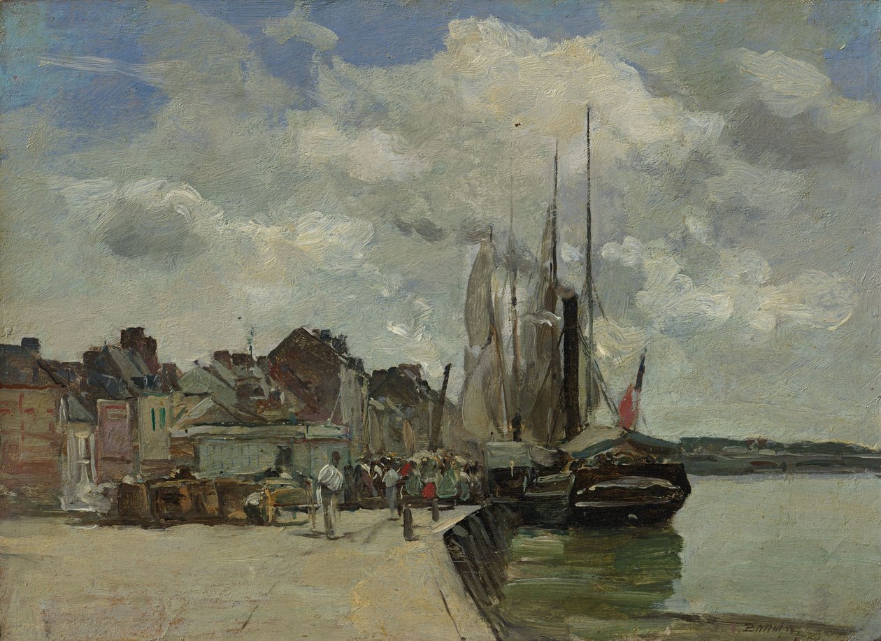 Tyska: Honfleur. Honfleur hamn: Hamnen av Eugene Louis Boudin