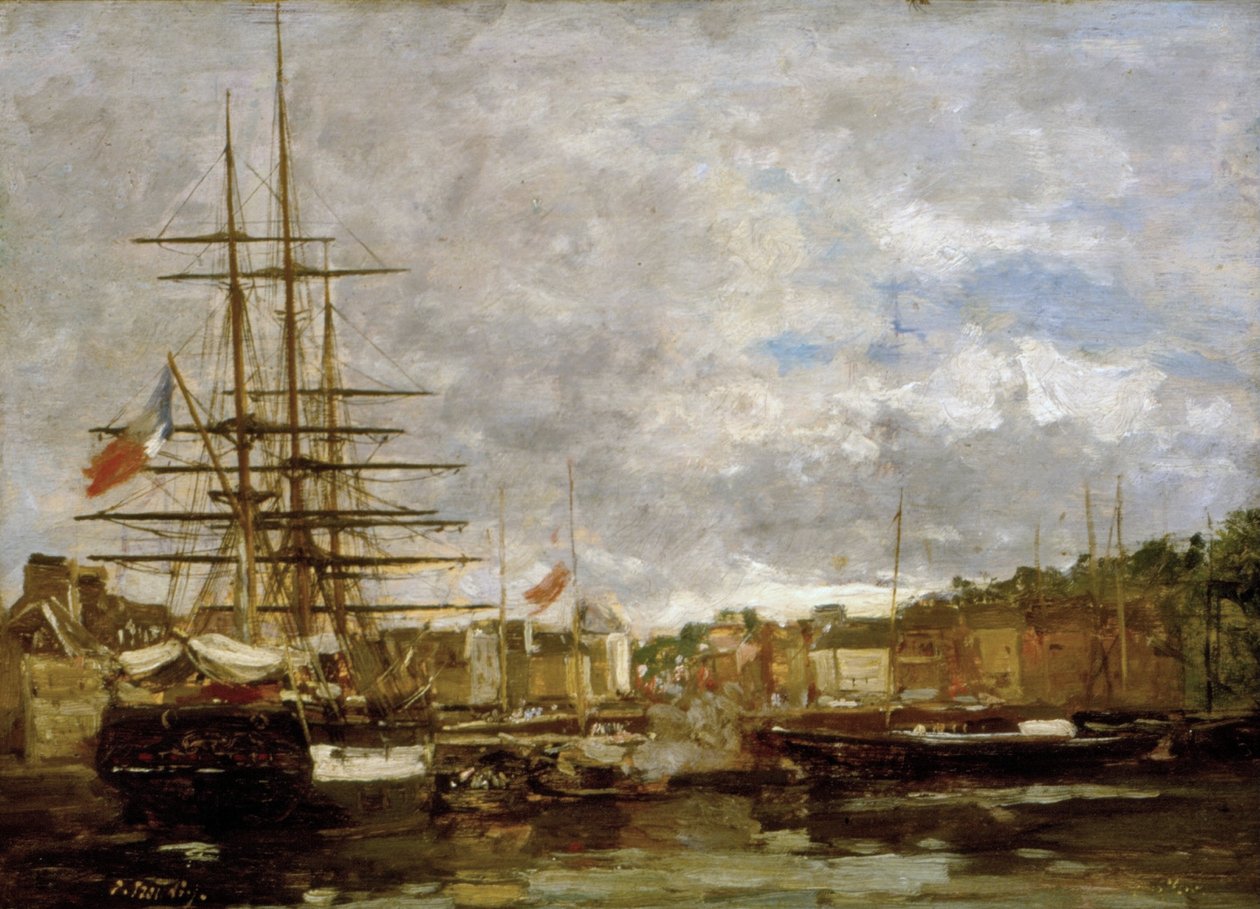 Honfleur - Fartyg förtöjda i hamnen av Eugene Louis Boudin