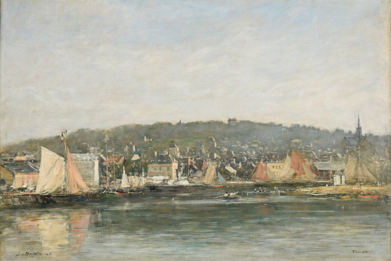 Hamnen i Trouville på morgonen av Eugene Louis Boudin