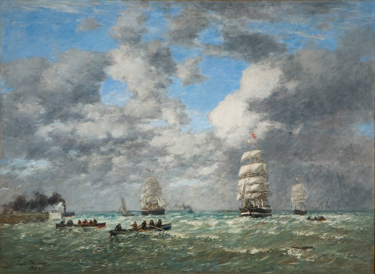 Lämnar hamnen i Le Havre / Shipping (Le Havre, sortie du port) av Eugene Louis Boudin