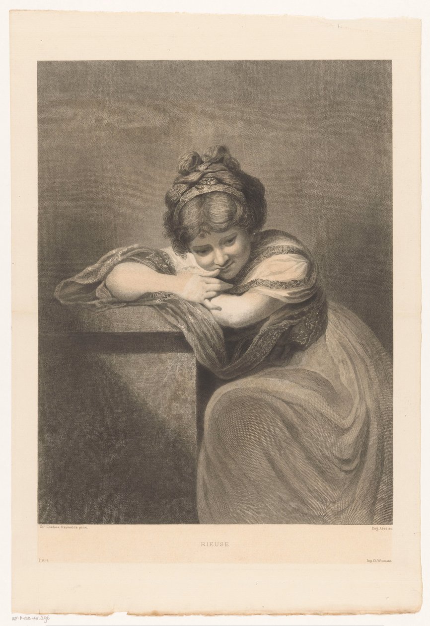 Porträtt av en sittande flicka Rieuse (titel på objekt) av Eugène Michel Joseph Abot