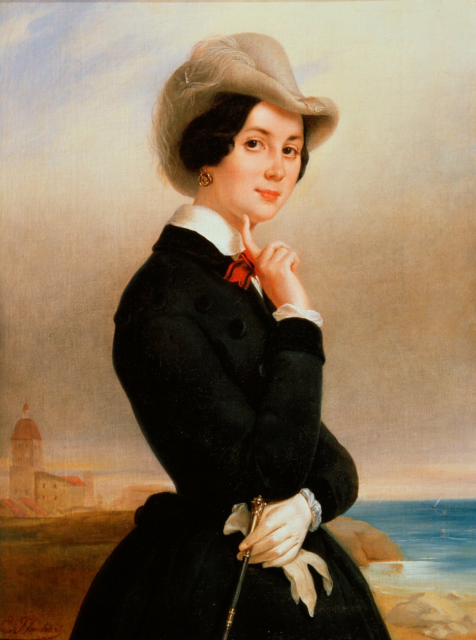 Porträtt av skådespelerskan från den kejserliga teatern Vera Samoylova, 1840-talet. av Eugéne Pluchart